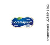 Blue oval shape Vector Food company logo design template ideal for agriculture, organic food, grocery, natural harvest, baby food, cookies, cereals.
