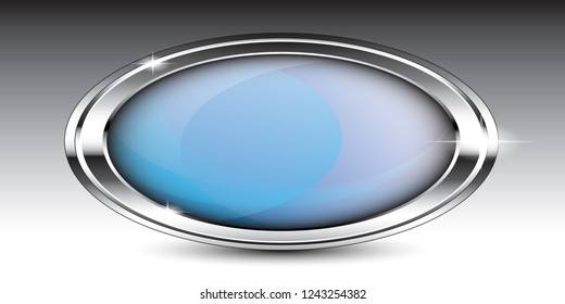 Fondo azul oval de temática invernal con marco plateado. Ilustración vectorial.
