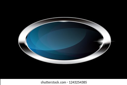 Blue oval winter-themed background with a silver frame. Vector illustration.