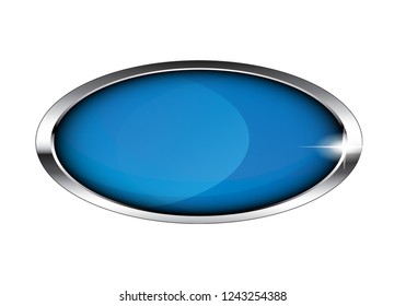 Blue Oval Winter-themed Background With A Silver Frame. Vector Illustration.
