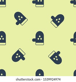 Blue Oven glove icon isolated seamless pattern on yellow background. Kitchen potholder sign. Cooking glove.  Vector Illustration