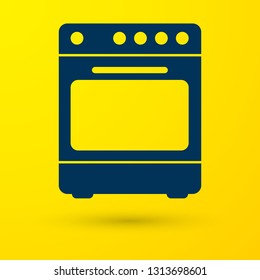 Blue Oven icon isolated on yellow background. Stove gas oven sign. Vector Illustration