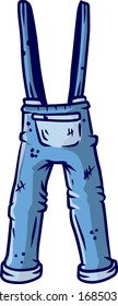 Blue overalls for the worker. Denim Clothing with pockets. The gardener and farmer element. Drawn cartoon illustration