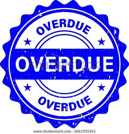 Blue overdue word round rubber seal stamp isolated on Transparent Background