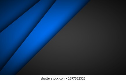 Blue overlap paper layers background with black blank space for your text. Modern material design background. Vector illustration corporate template