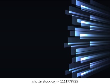 blue overlap stripe rush in dark background, bar layer backdrop, simple technology template, vector illustration