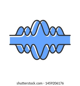 Blue overlapping waves color icon. Voice recording, radio signal. Abstract music frequency level. Noise, vibration amplitude. Digital sound waves, abstract waveforms. Isolated vector illustration
