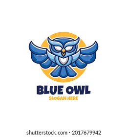 Blue Owl Creative Cartoon Logo Mascot Esport Animal Design