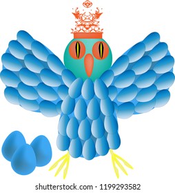 Blue owl in crown with eggs