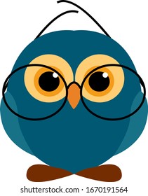 Blue owl with glasses, illustration, vector on white background.