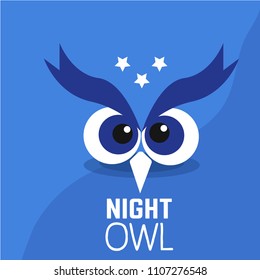 Blue Owl Icon Logo vector with three star