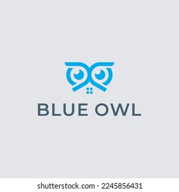 Blue owl illustration logo concept

