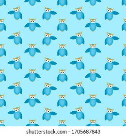 blue owl seamless pattern modern style background kids for wall, cover, fabric, background