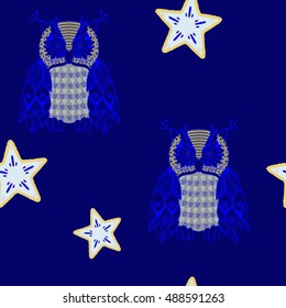 Blue owl with stars on pattern