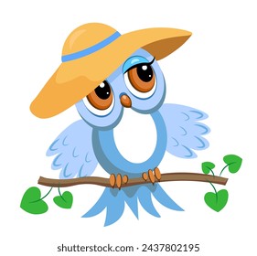 Blue owl in straw hat