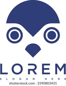 Blue owl vector icon with minimalist and modern design. Big eyes, clean lines and subtle gradients create a smart look. Suitable for logos, apps and digital designs