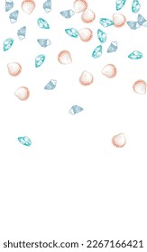 Blue Oyster Background White Vector. Shellfish Drawn Texture. Abstract Illustration. Orange Seashell Nautical Pattern.