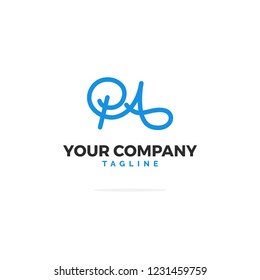 Blue P A Vector Logo. Line Logo Illustration.