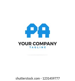 Blue P A Vector Logo. Ribbon Logo Illustration.