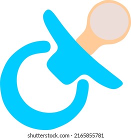 a blue pacifier made of soft silicone isolated on white background side view, nobody.