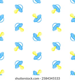 Blue pacifiers vector seamless pattern. Baby dummy. Background, print, packaging design, wrapping