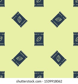 Blue A pack full of seeds of a specific plant icon isolated seamless pattern on yellow background.  Vector Illustration