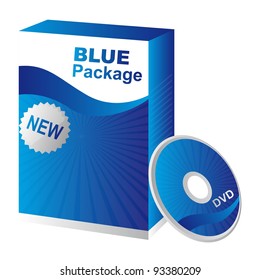 Blue package with box and dvd, Vector illustration