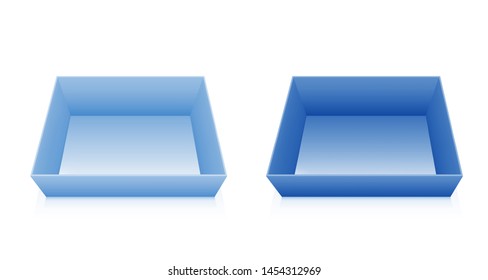 Blue package for snacks, food and chocolate. Open box