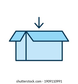 caja de embalaje azul con una flecha en un diseño de ilustración vectorial de fondo blanco