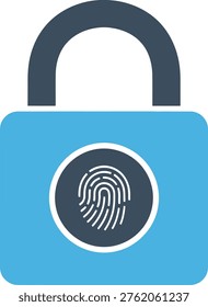 Blue padlock with fingerprint on white background security