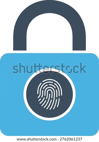 Blue padlock with fingerprint on white background security