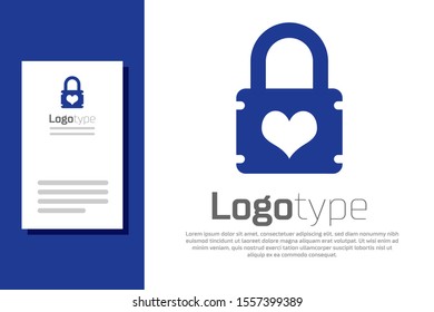 Blue Padlock with heart icon isolated on white background. Locked Heart. Love symbol and keyhole sign. Logo design template element. Vector Illustration