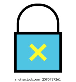 A blue padlock icon displays a yellow cross, indicating a locked out or unauthorized access state Use for security concepts or interface designs.