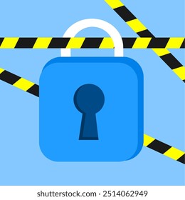 Un candado azul con una cerradura. Ilustración vectorial de acceso restringido. Adecuado para el conocimiento de amenazas cibernéticas, delitos y contenido de la ley