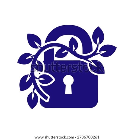A blue padlock with leaves wrapped around it, symbolizing security and nature.