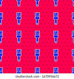 Icono de pincel azul pintado aislado sin fisuras en fondo rojo. Ilustración vectorial