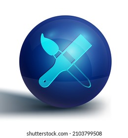 Blue Paint brush icon isolated on white background. Blue circle button. Vector