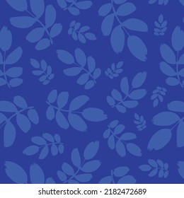 Blue paint brush leaves vector pattern. Blue silhouettes leaves. Hand drawn eucalyptus foliage, herbs, plant branches. Botanical design elements with dry brush stroke.