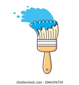 Blue paint brush with stroke splash isolated