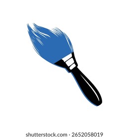 Vetor de pincel azul - Ilustração de ferramenta artística para pintura, desenho e design criativo Ícone de pincel azul - Elemento de design de pincel plano para projetos de arte, DIY e artesanato