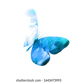 blue paint butterfly. Abstract mosaic of butterflies. Mixed media. Vector illustration