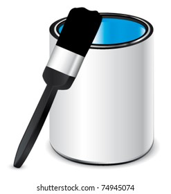 Blue paint can and brush.