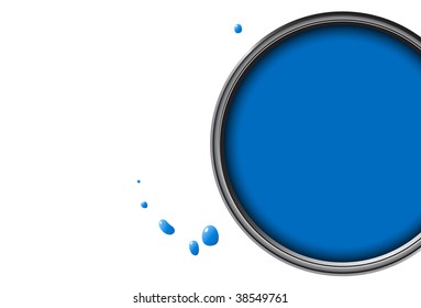 Blue paint can with drops as a background