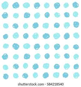 Blue paint dots background. Vector hand drawn seamless pattern