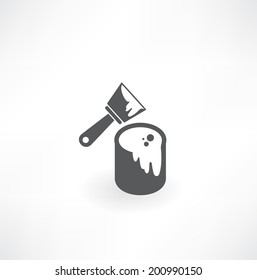 Blue paint with dripping paintbrush. vector icon.