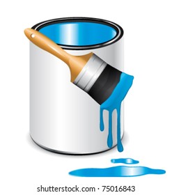 Blue Paint With Dripping Paintbrush. Vector Icon.