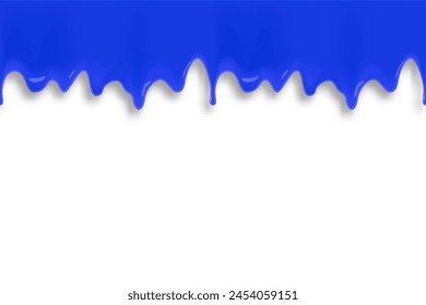 Blue paint flowing and dripping. Abstract banner with shadow