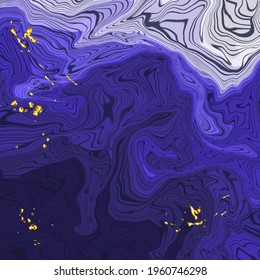 Blue paint with gold elements. Picture, poster, banner, postcard, background, wallpaper, drawing.