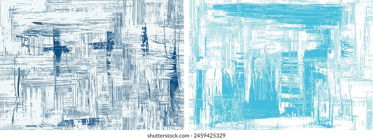 Pintura azul sobre fondos de textura de lienzo, diseños abstractos modernos del fondo. Pinceladas de pinceladas con textura de color de mar áspero, Vector Obras de Arte