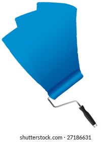 Blue paint on a wall with a roller vector illustration